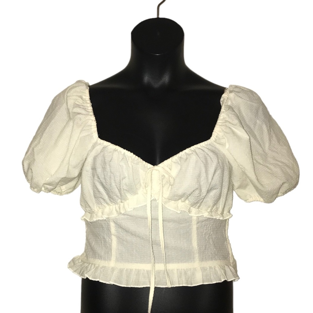 Cream Peasant Crop Top
